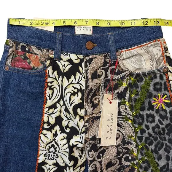 ALICE + OLIVIA Weezy Patchwork Mixed Media Jeans - Picture 7 of 11